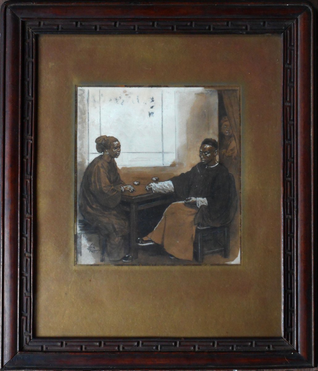 Felix REGAMEY(1844/1907) scène de vie en CHINE - 20 x 18 cm-photo-2