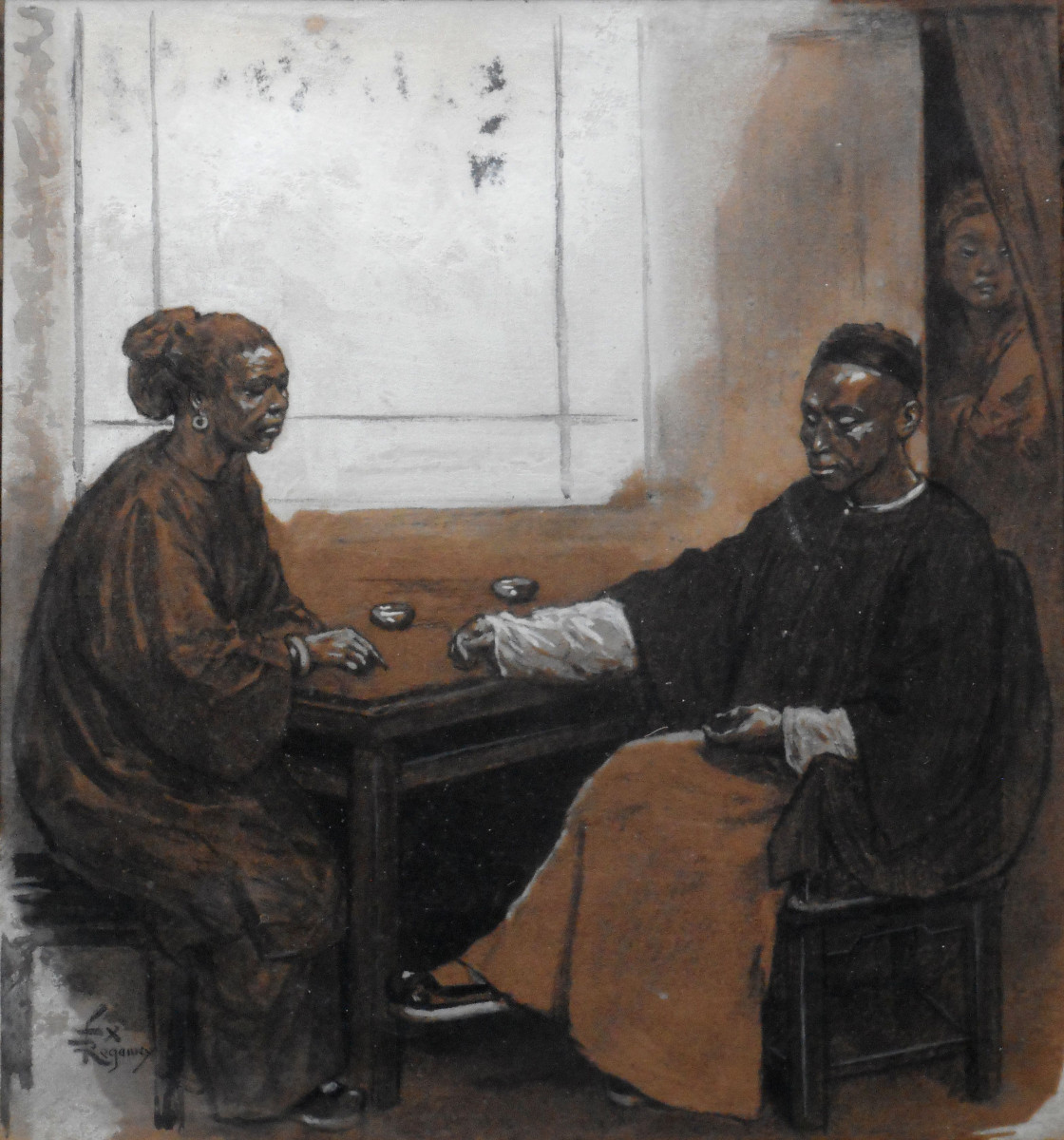 Felix REGAMEY(1844/1907) scène de vie en CHINE - 20 x 18 cm