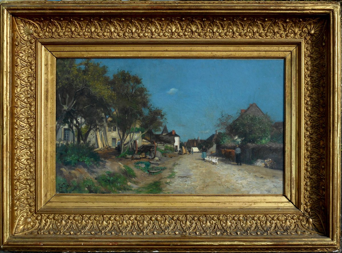 ERNEST  HAREUX (1847/1909) entrée du village de CROZANT - HST 35 x 60 cm-photo-2