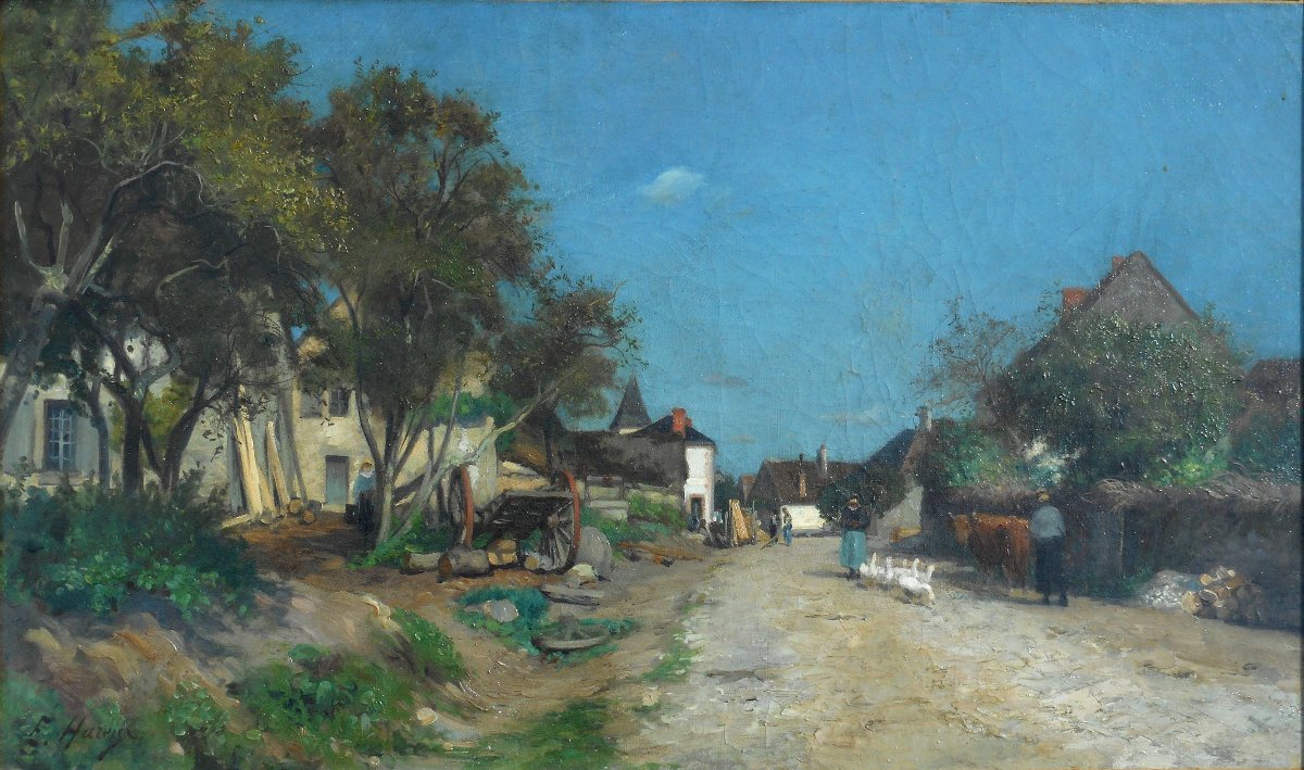 ERNEST  HAREUX (1847/1909) entrée du village de CROZANT - HST 35 x 60 cm-photo-1