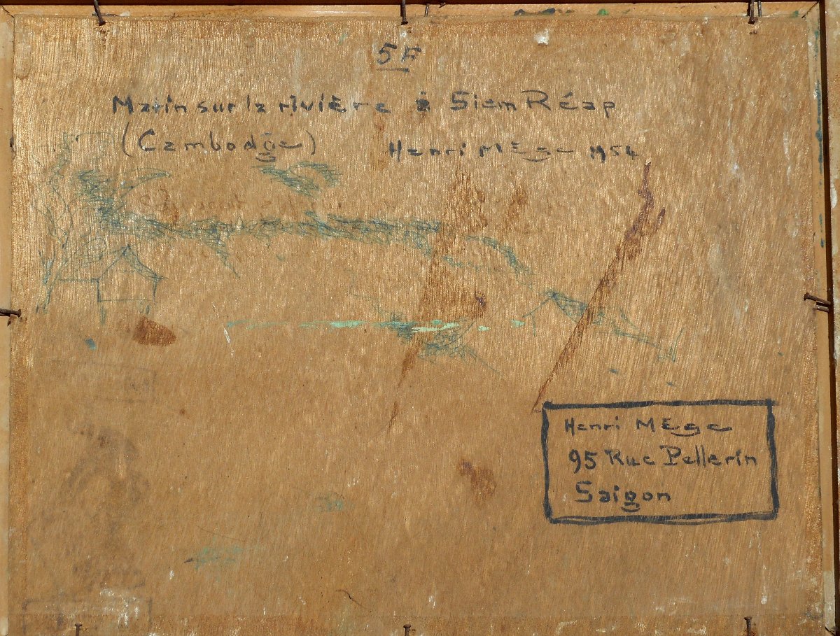 Heni MEGE ( Mège) 1904/1984 CAMBODGE 1954  SIEM REAP matin sur la rivière-photo-4