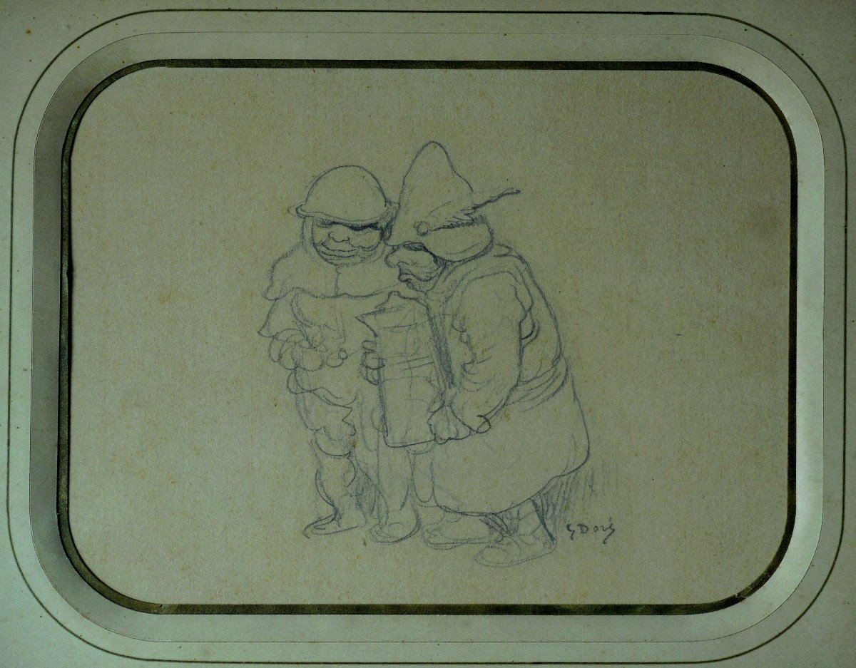 Gustave Doré (1832/1883) dessin 15 x 20 cm (27 x 33 cm encadré) 2 gnomes-photo-2