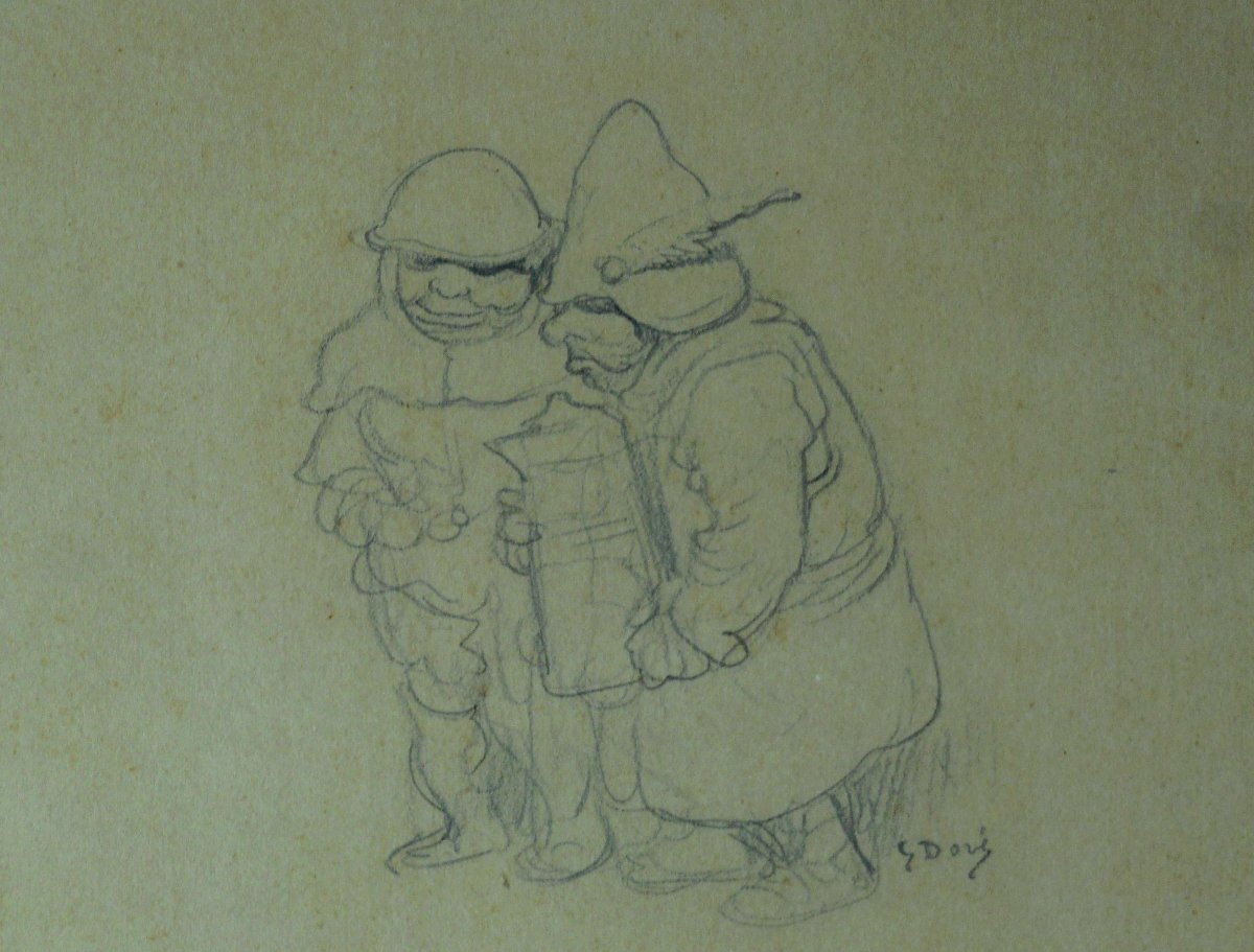 Gustave Doré (1832/1883) dessin 15 x 20 cm (27 x 33 cm encadré) 2 gnomes-photo-3
