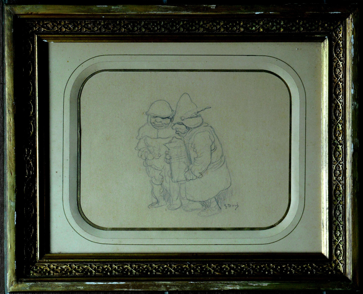 Gustave Doré (1832/1883) dessin 15 x 20 cm (27 x 33 cm encadré) 2 gnomes