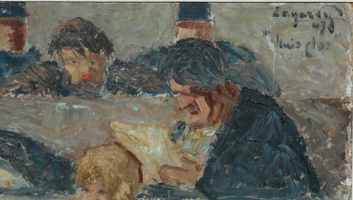 PRUDENT POHL dit ZANAROFF ( 1885/1966)  hsp 61 x 50 cm 1947 "huis clos"(69 x 80 cm encadrée)-photo-3