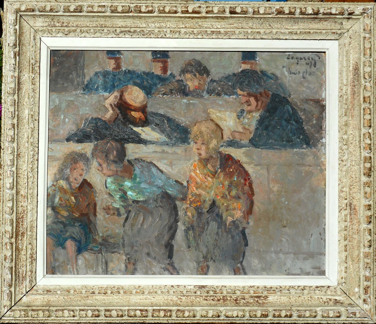 PRUDENT POHL dit ZANAROFF ( 1885/1966)  hsp 61 x 50 cm 1947 "huis clos"(69 x 80 cm encadrée)