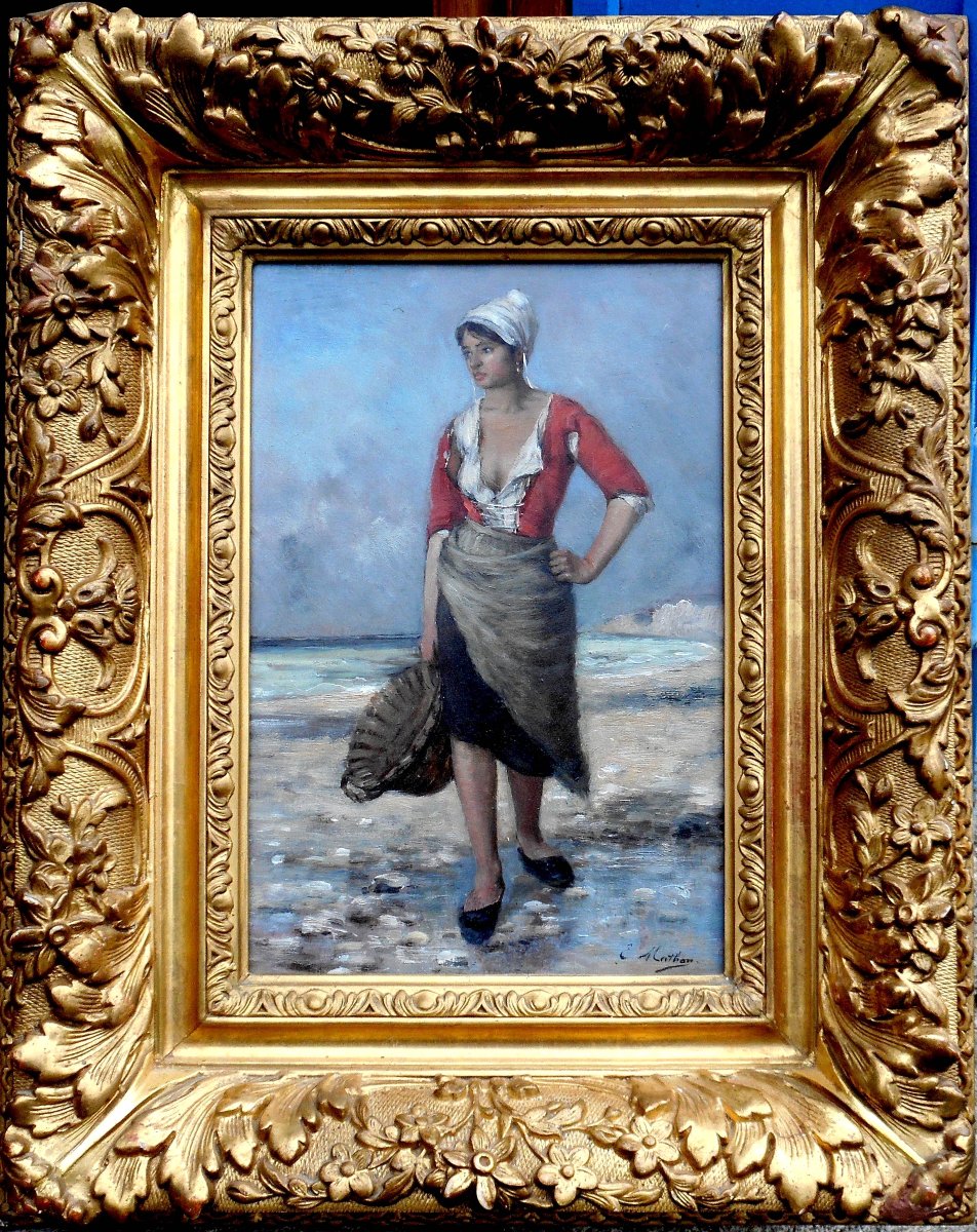 Emile Louis Mathon (1842–1893) Dieppe 1887 — The Little Shrimp Fisherwoman