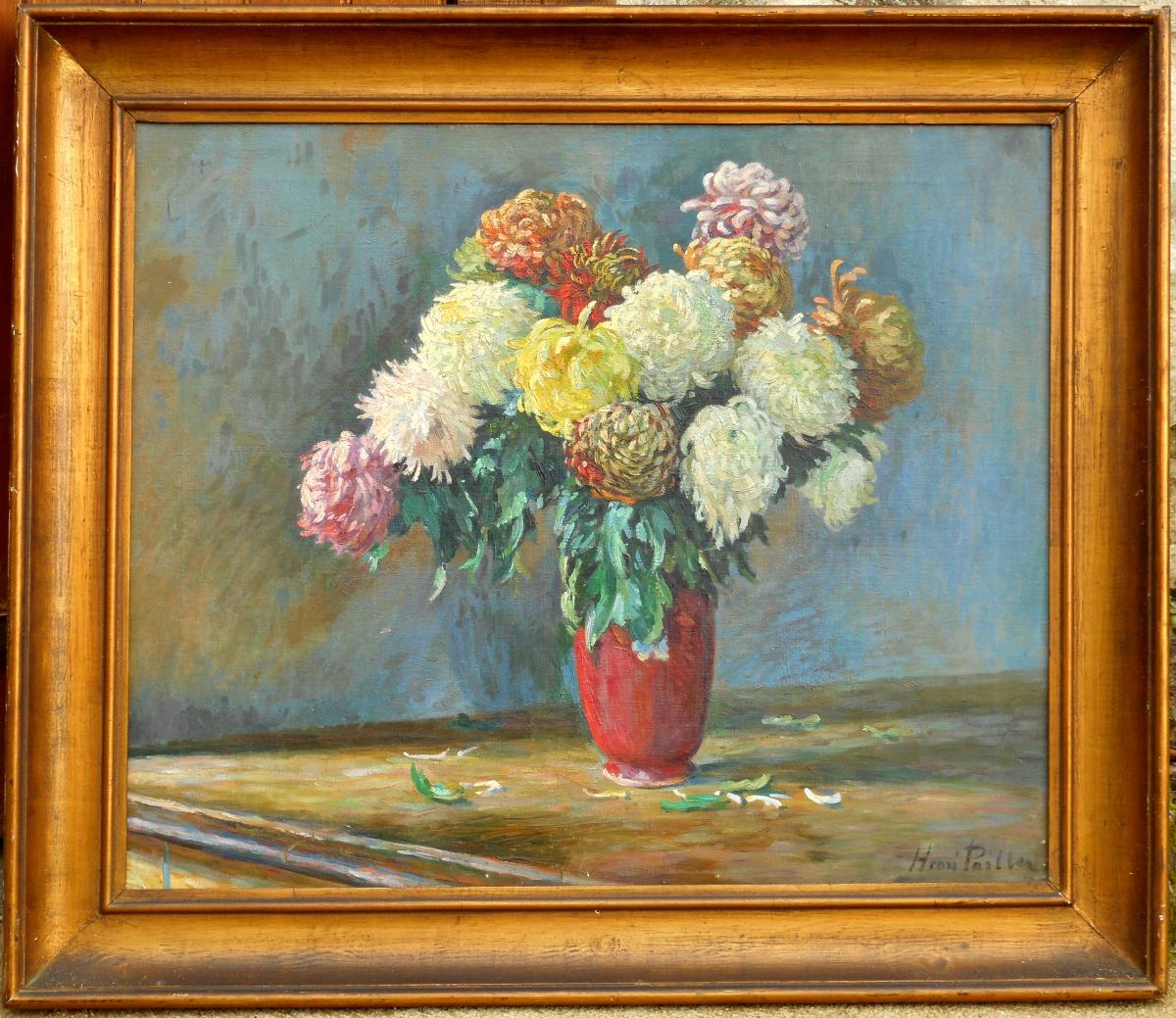 HENRI PAILLER(1876/1954) chrysanthèmes 1908 CROZANT POITIERS