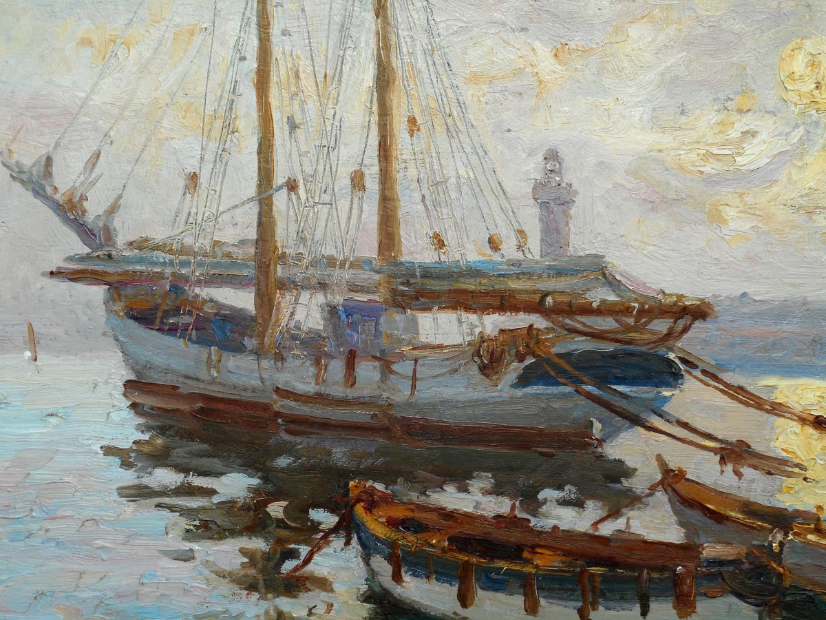 JEAN AUSILIA (1878-?) bateaux devant la jetée NORD à  ALGER - ALGERIE (Algérie)  33x46cm biface-photo-1