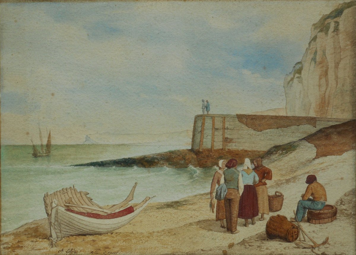 Auguste LELOIR (1809-1892)  jetée d' YPORT - ETRETAT - ecole de BERCK