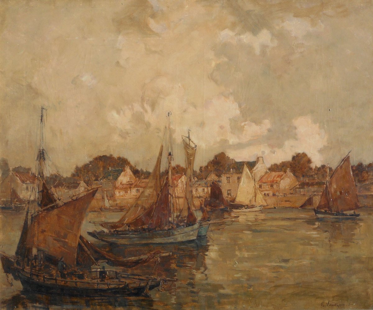 Ernest Vauthrin (1878-1949) Hst54x65cm - Sardine Boats In The Port 1930