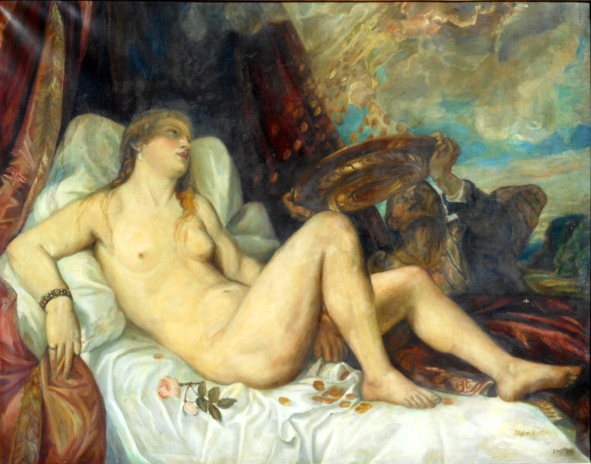 Danae XXth Copy Of Titian From Vienna - Hst 121x153cm-photo-2
