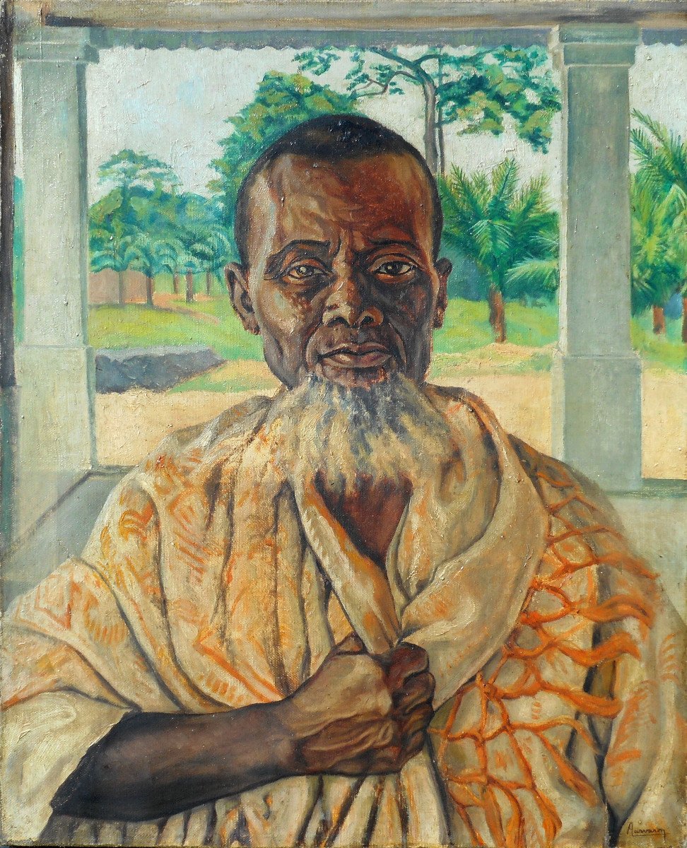 Malagasy  Chef - Hst 55x45cm - Signed A. Arvaron (circa 1930) Madagascar- Africanist