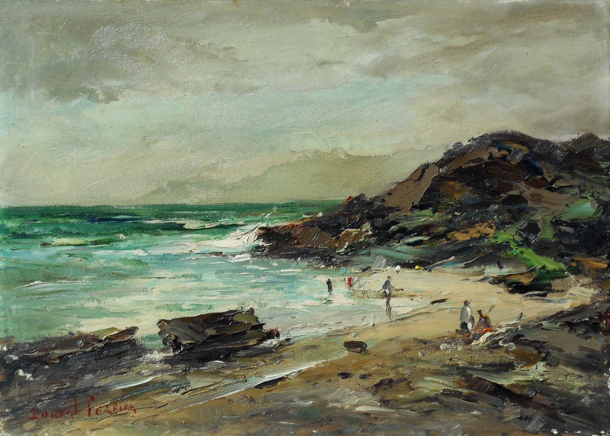 Durval PEREIRA (1917-1984) BRESIL - plage au Brésil HSP33x46cm