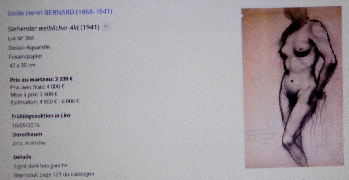 fusain 30 x 21 cm monogramé E.B.  (Emile BERNARD ? (1868-1941 )-photo-1