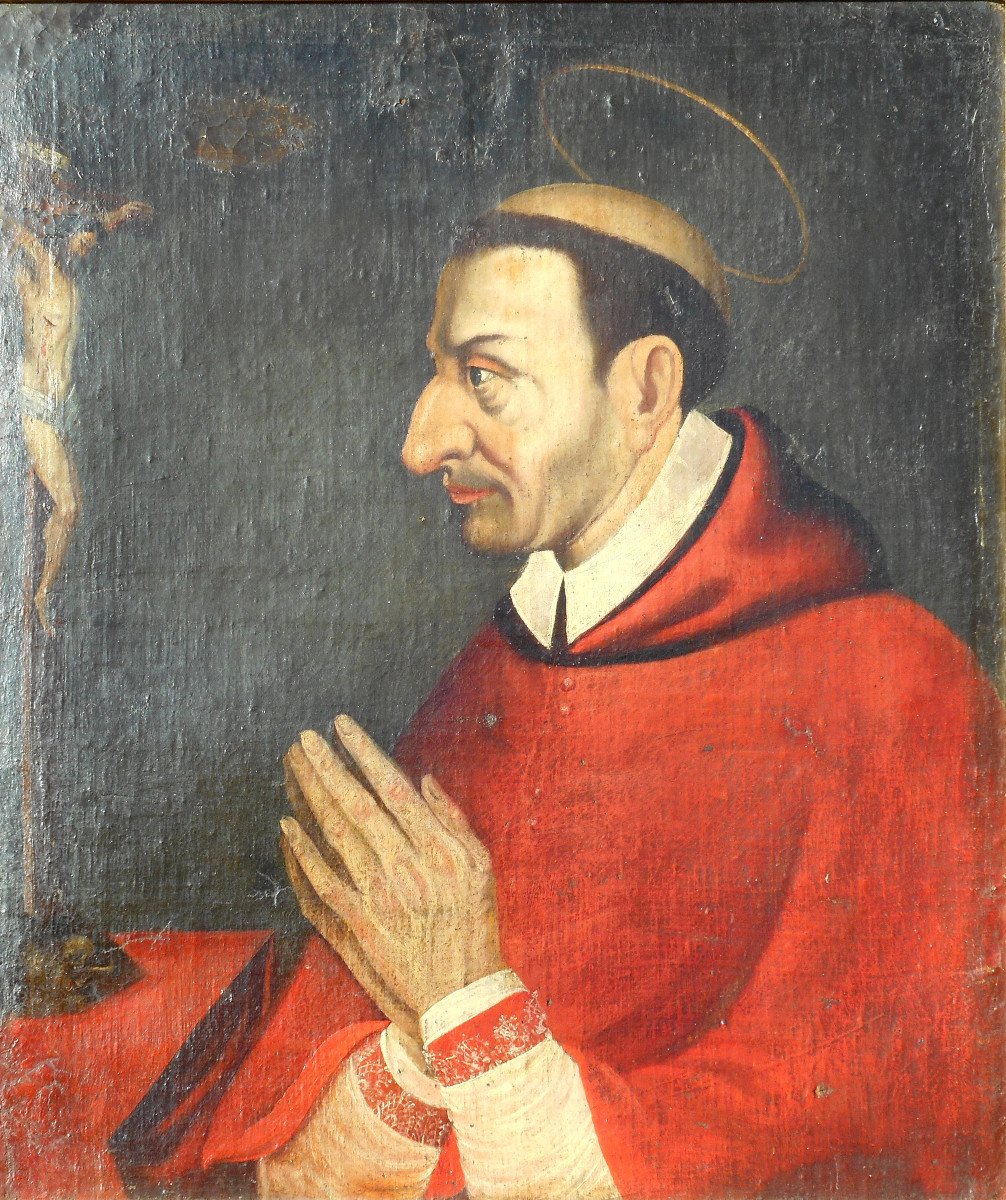 St  Charles Borromée - cardinal et archevêque  italien - HST 74 x 63 cm -photo-2