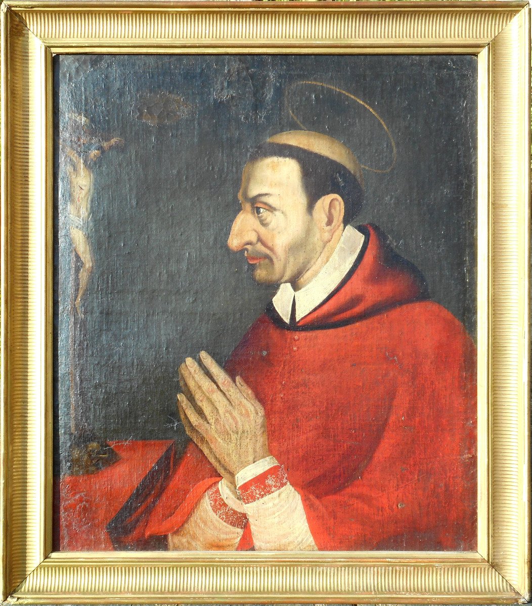 St  Charles Borromée - cardinal et archevêque  italien - HST 74 x 63 cm 