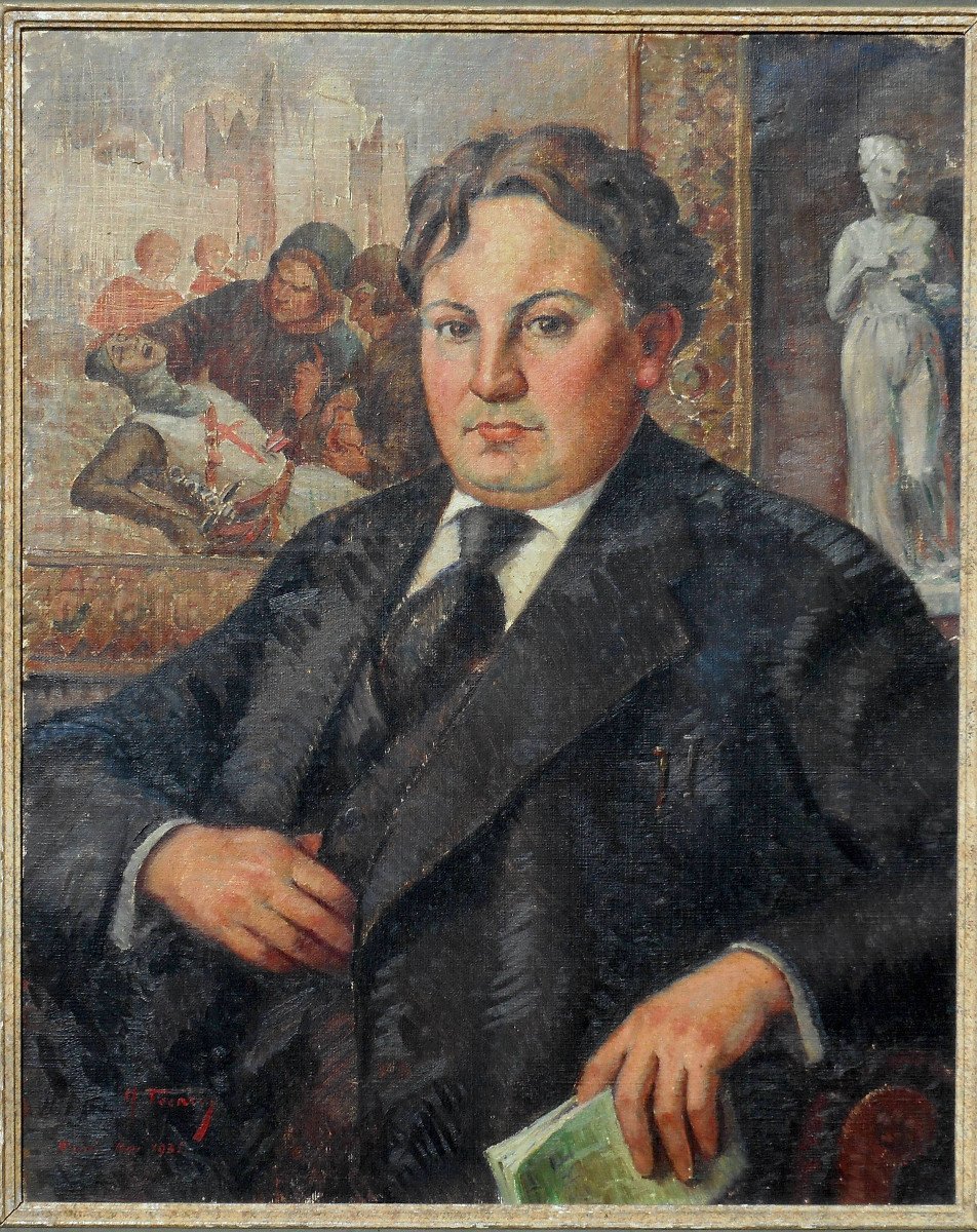 portrait 1935 - signature non lue - HST 81 x 65 cm-photo-1
