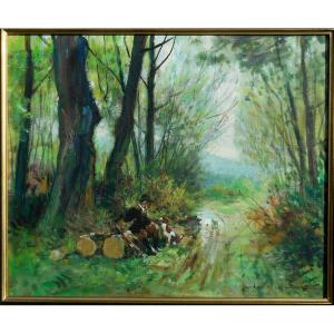 Jules René Hervé (1887-1981) LANGRES "chasseur et son chien" HST 38 x 46 cm -chasse 