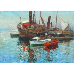 Alphonse Léon  GERMAIN - THILL (1873-1925) le port d'ALGER HST 65 x 92 cm