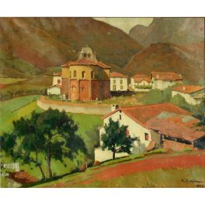 René RODES ( 1896-1971) BIDARRAY - PAYS BASQUE - HST 46 x 55 cm datée 1956
