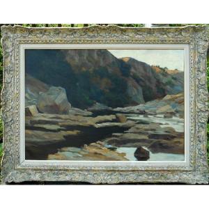 Léon DETROY ( 1859/1955) CROZANT,GUILLAUMIN , vallée de la CREUSE - HST 65 x 92 cm