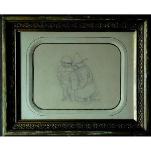 Gustave Doré (1832/1883) dessin 15 x 20 cm (27 x 33 cm encadré) 2 gnomes