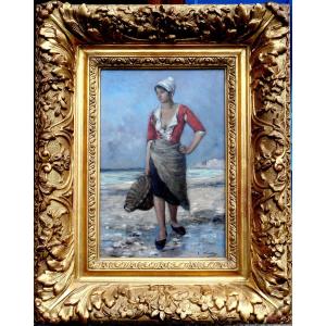 Emile Louis Mathon (1842–1893) Dieppe 1887 — The Little Shrimp Fisherwoman