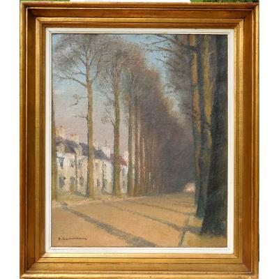 Pierre Ladureau (1882-1975) Painter From The Marne Valley - Hst 65x54cm