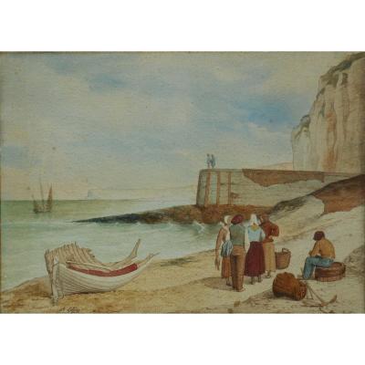 Auguste LELOIR (1809-1892)  jetée d' YPORT - ETRETAT - ecole de BERCK