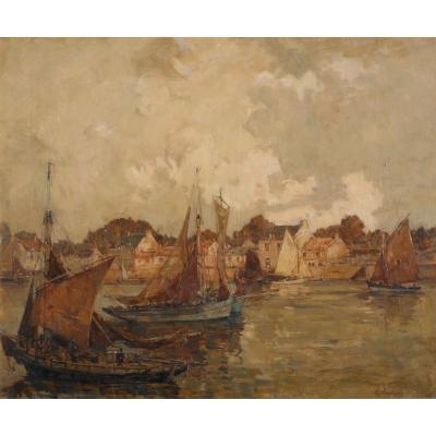 ERNEST  VAUTHRIN ( 1878-1949) HST54x65cm - sardiniers au port 1930 