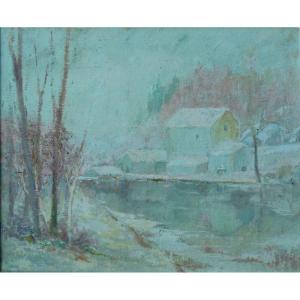 Albert MOREAU - ecole de CROZANT - paysage de neige en CREUSE