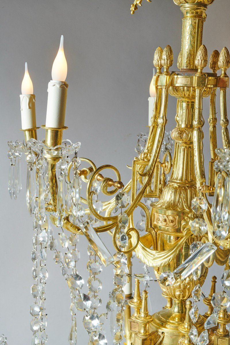 Chandelier In Gilt Bronze And Nineteenth Pendants-photo-3