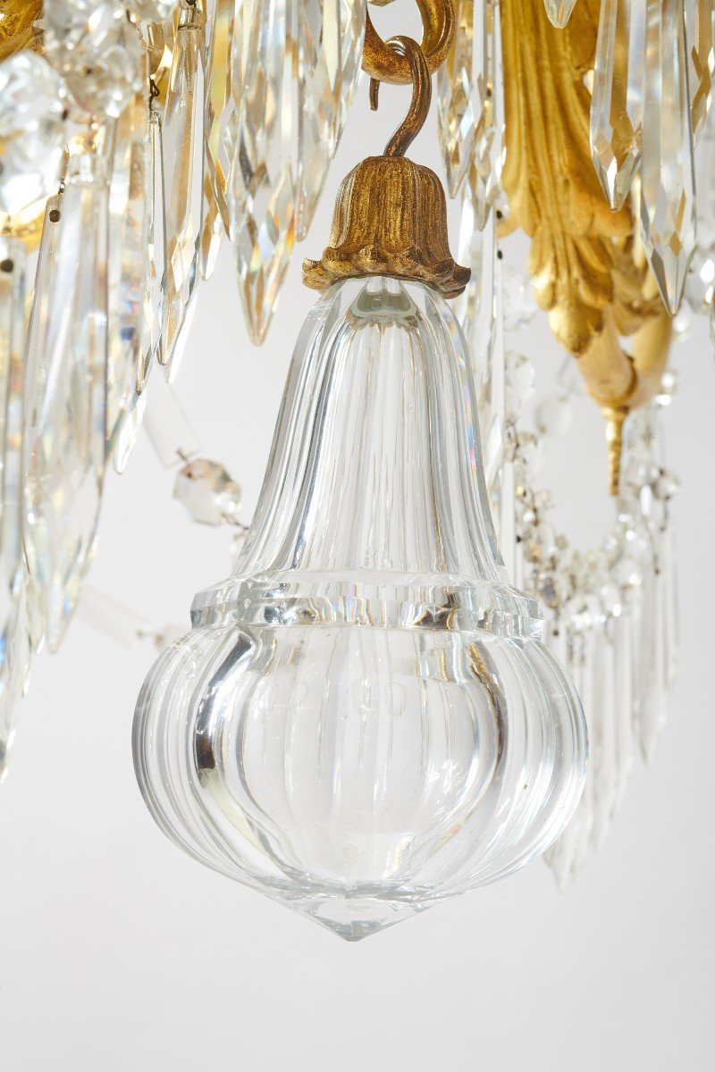 Chandelier In Gilt Bronze And Nineteenth Pendants-photo-1