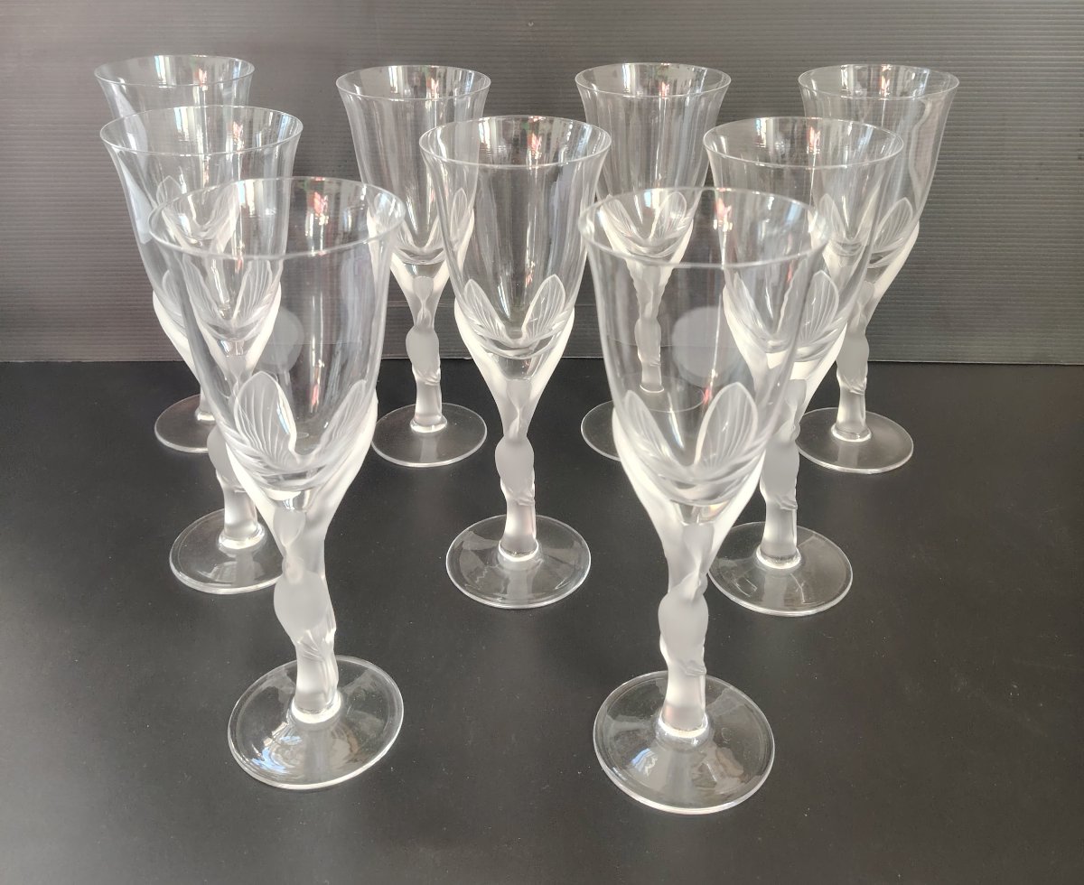 Igor Carl Fabergé (1906-1982). Set Of 9 Signed Wine Glasses, Les Colombes Des Neiges Model.-photo-1