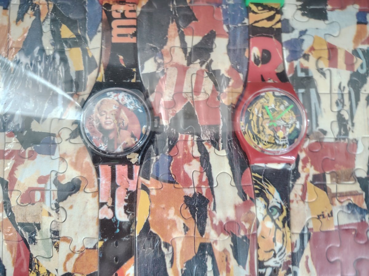 Coffret montre Swatch Rotella set Mimmo Rotella Marilyn Monroe Puzzle tigre 1994-photo-4