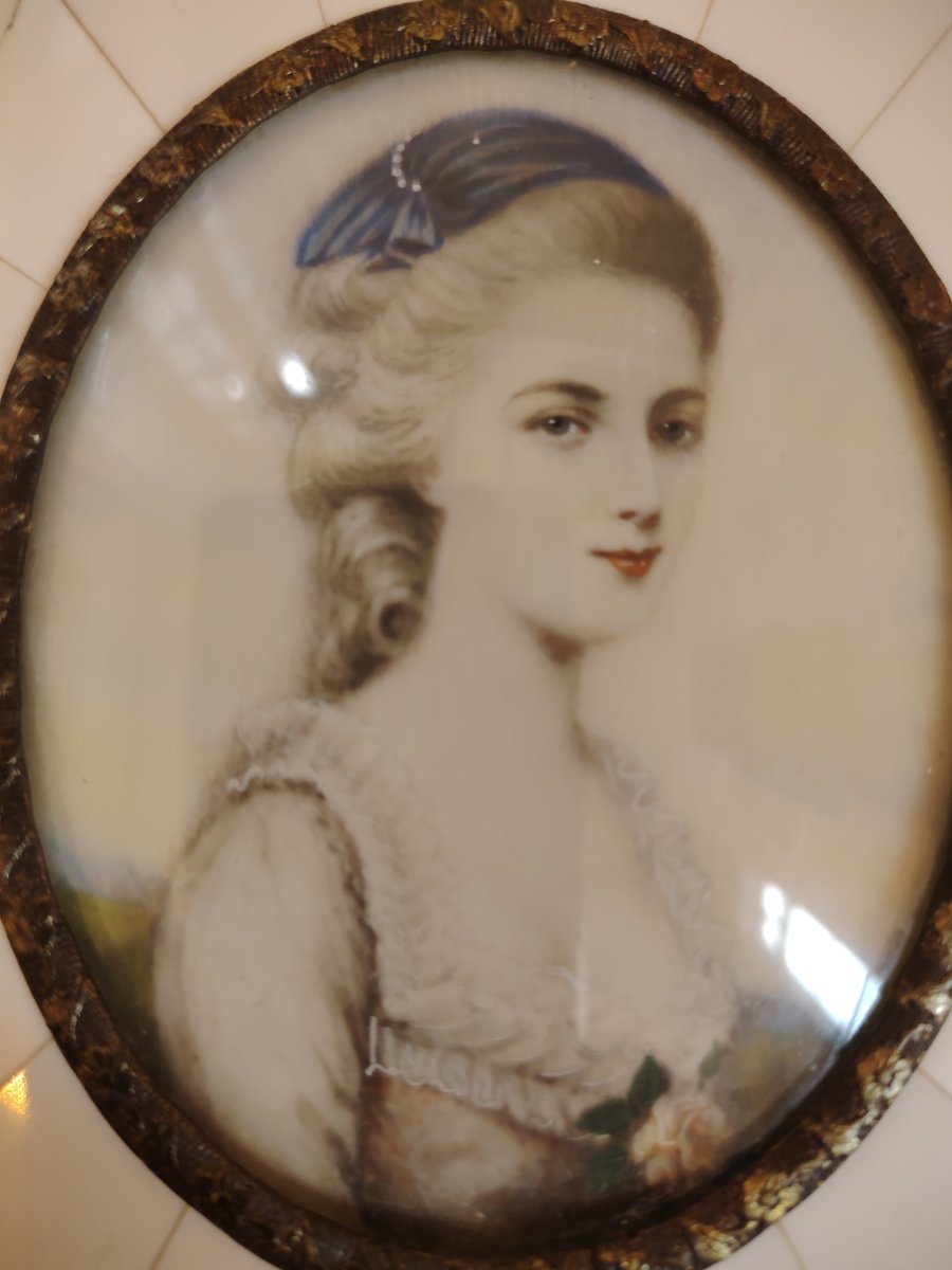 Miniature peinte , représentant le portrait d’une jeune femme élégante, Napoléon III-photo-2