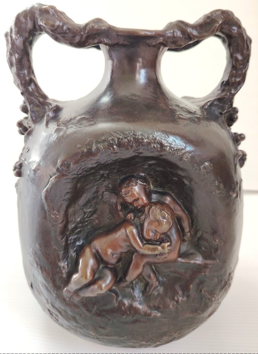 BRONZE ART NOUVEAU 1890 / 1910 signé LEVASSEUR PATINE BRUNE NATURALISTE-photo-2