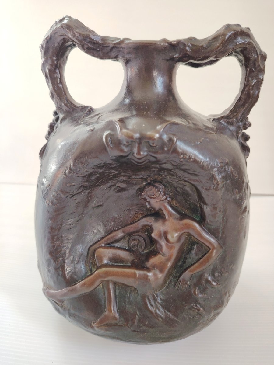 BRONZE ART NOUVEAU 1890 / 1910 signé LEVASSEUR PATINE BRUNE NATURALISTE-photo-5