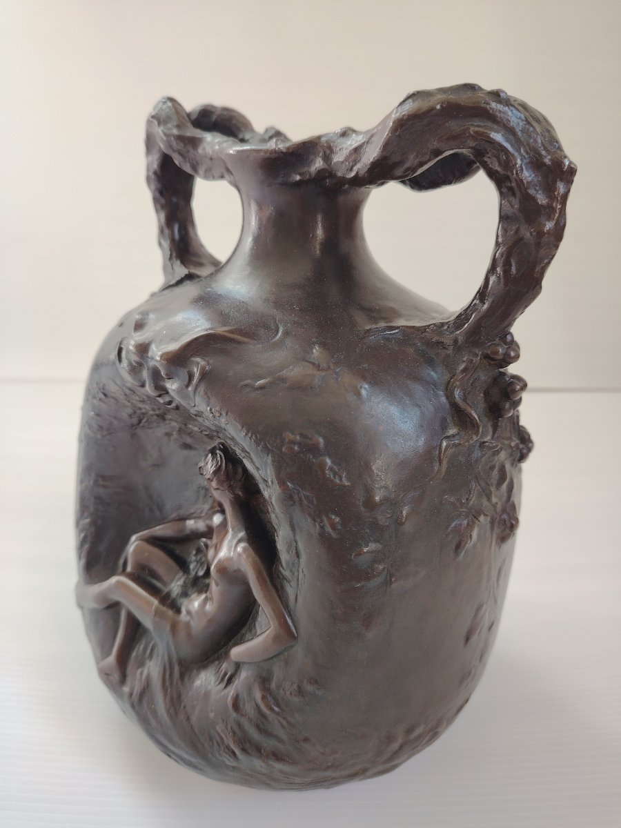 BRONZE ART NOUVEAU 1890 / 1910 signé LEVASSEUR PATINE BRUNE NATURALISTE-photo-7