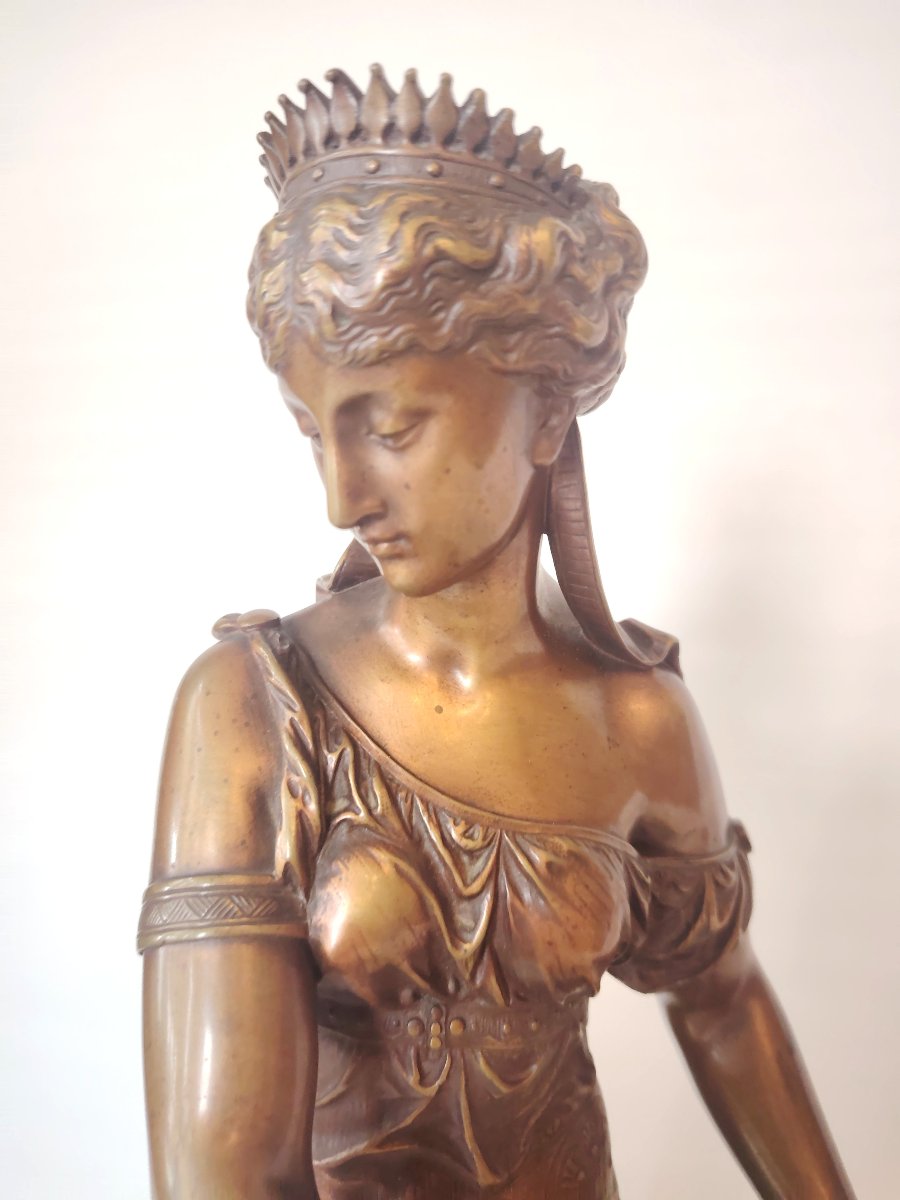 Eutrope Bouret (1833-1906) - Femme égyptienne à La Harpe - Large Bronze Signed Rare 19th Century-photo-2