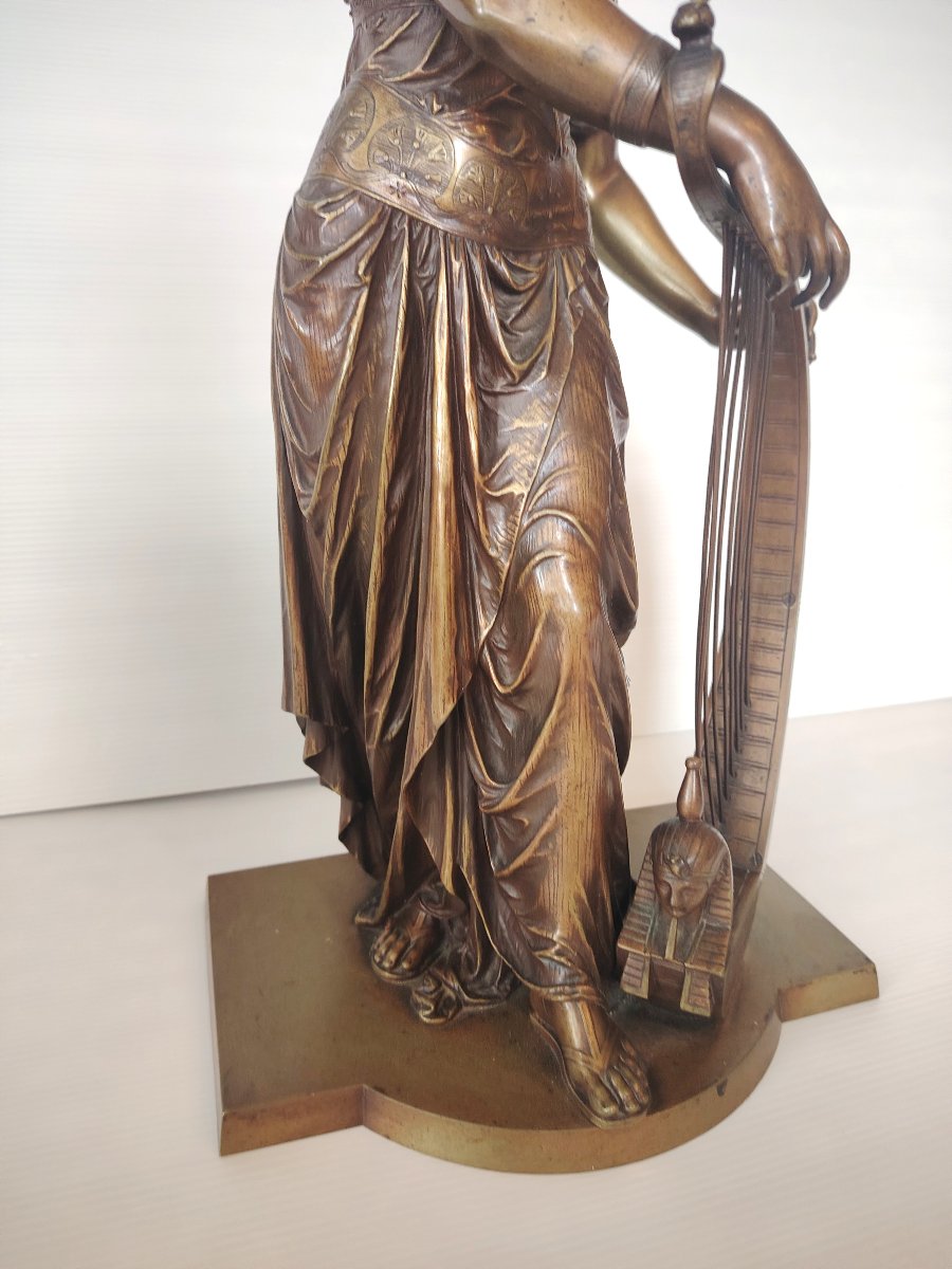 Eutrope Bouret (1833-1906) - Femme égyptienne à La Harpe - Large Bronze Signed Rare 19th Century-photo-3