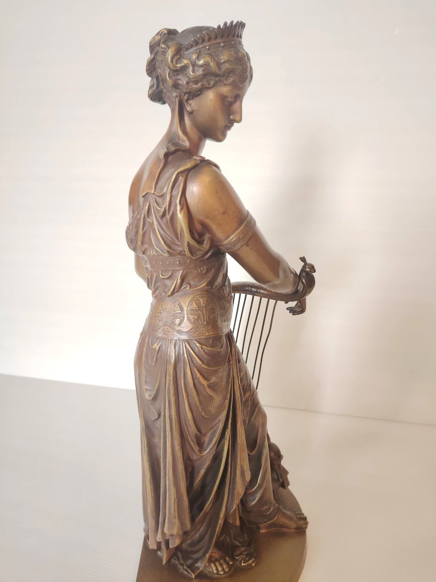 Eutrope Bouret (1833-1906) - Femme égyptienne à La Harpe - Large Bronze Signed Rare 19th Century-photo-1