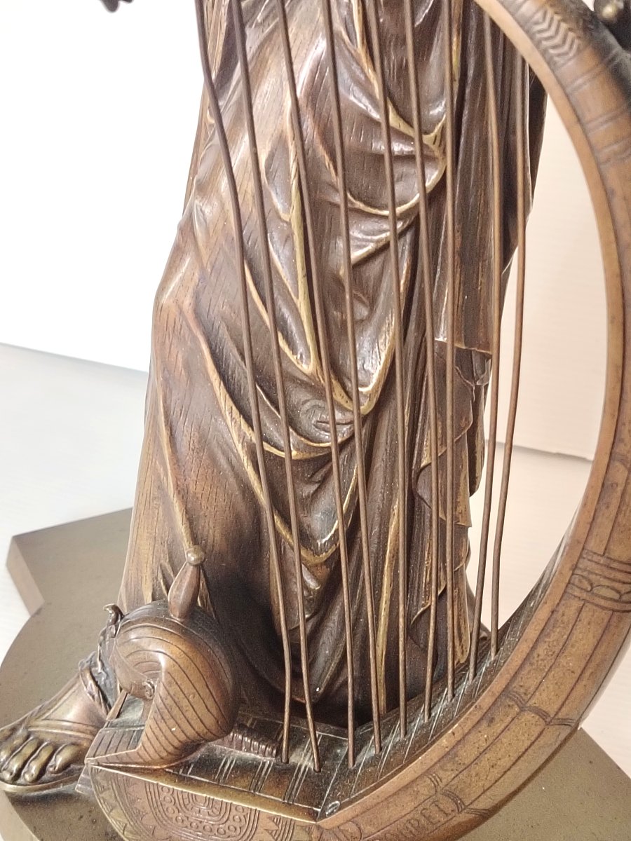 Eutrope Bouret (1833-1906) - Femme égyptienne à La Harpe - Large Bronze Signed Rare 19th Century-photo-2