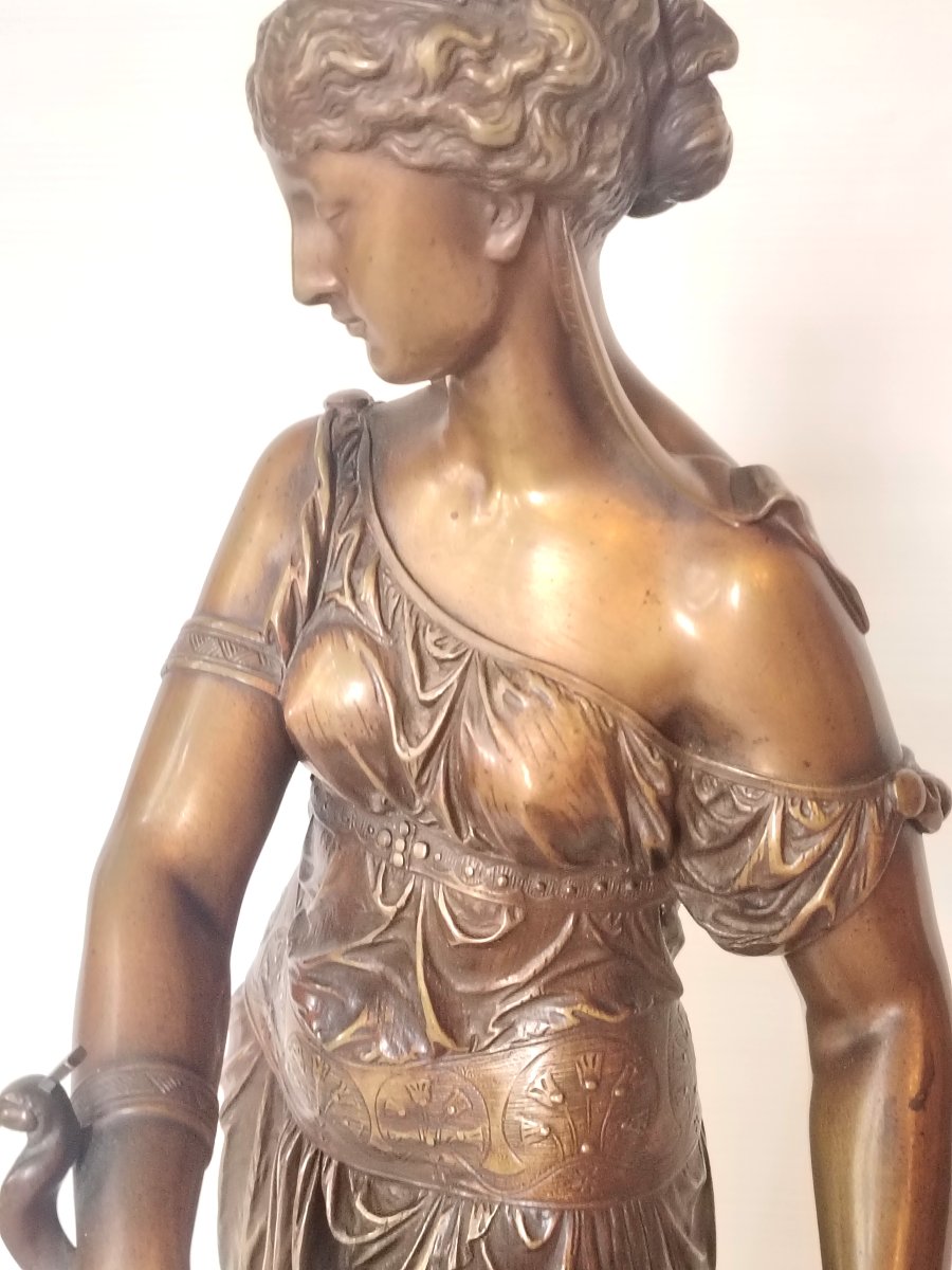 Eutrope Bouret (1833-1906) - Femme égyptienne à La Harpe - Large Bronze Signed Rare 19th Century-photo-3