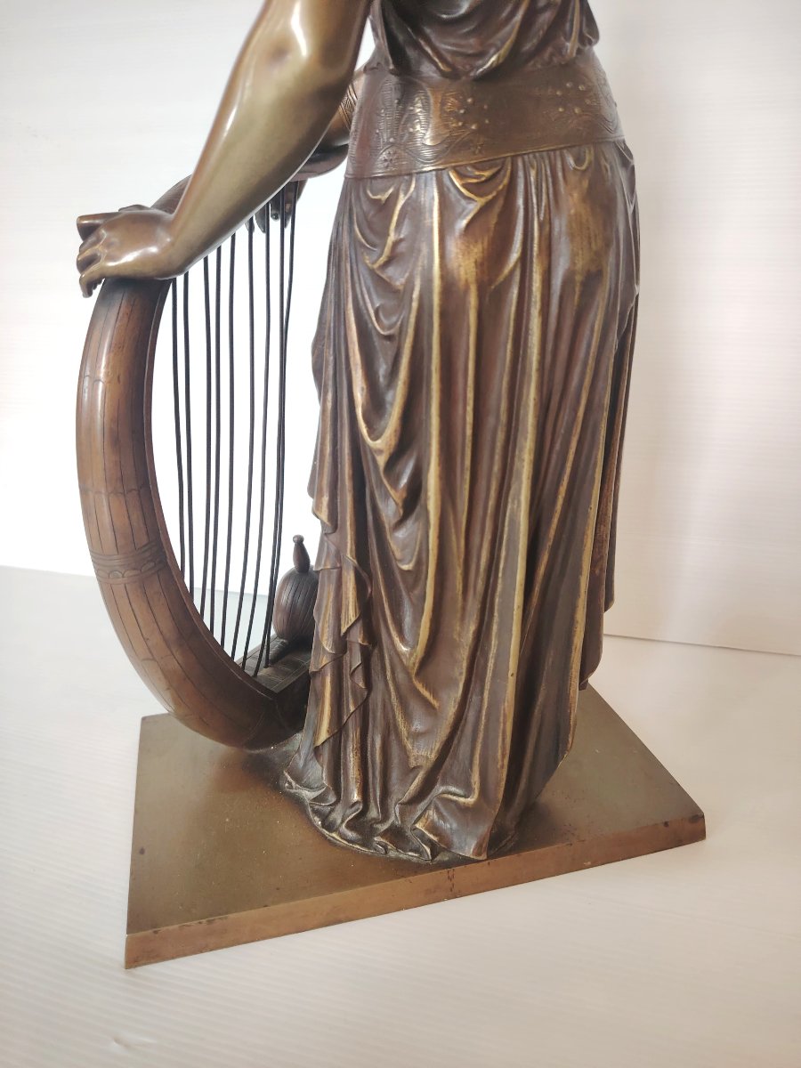 Eutrope Bouret (1833-1906) - Femme égyptienne à La Harpe - Large Bronze Signed Rare 19th Century-photo-4