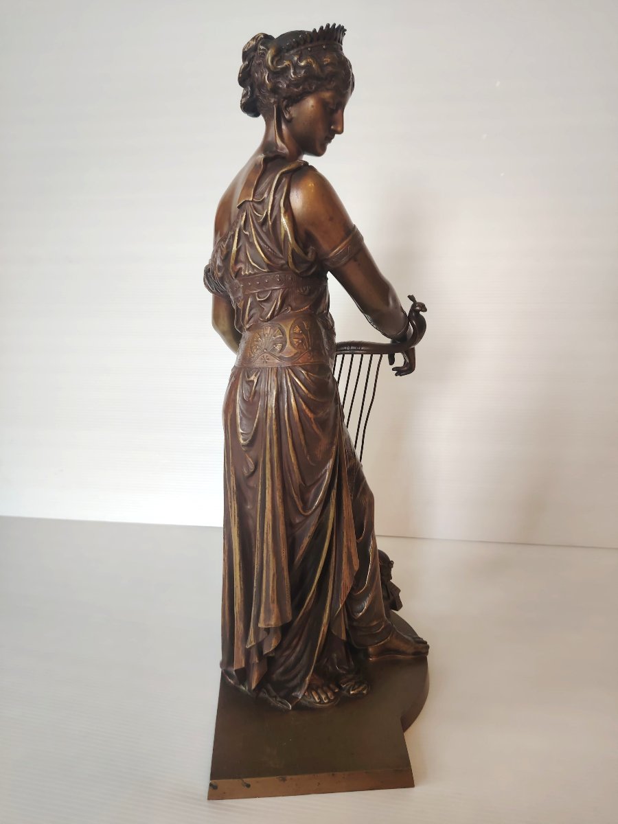 Eutrope Bouret (1833-1906) - Femme égyptienne à La Harpe - Large Bronze Signed Rare 19th Century-photo-8