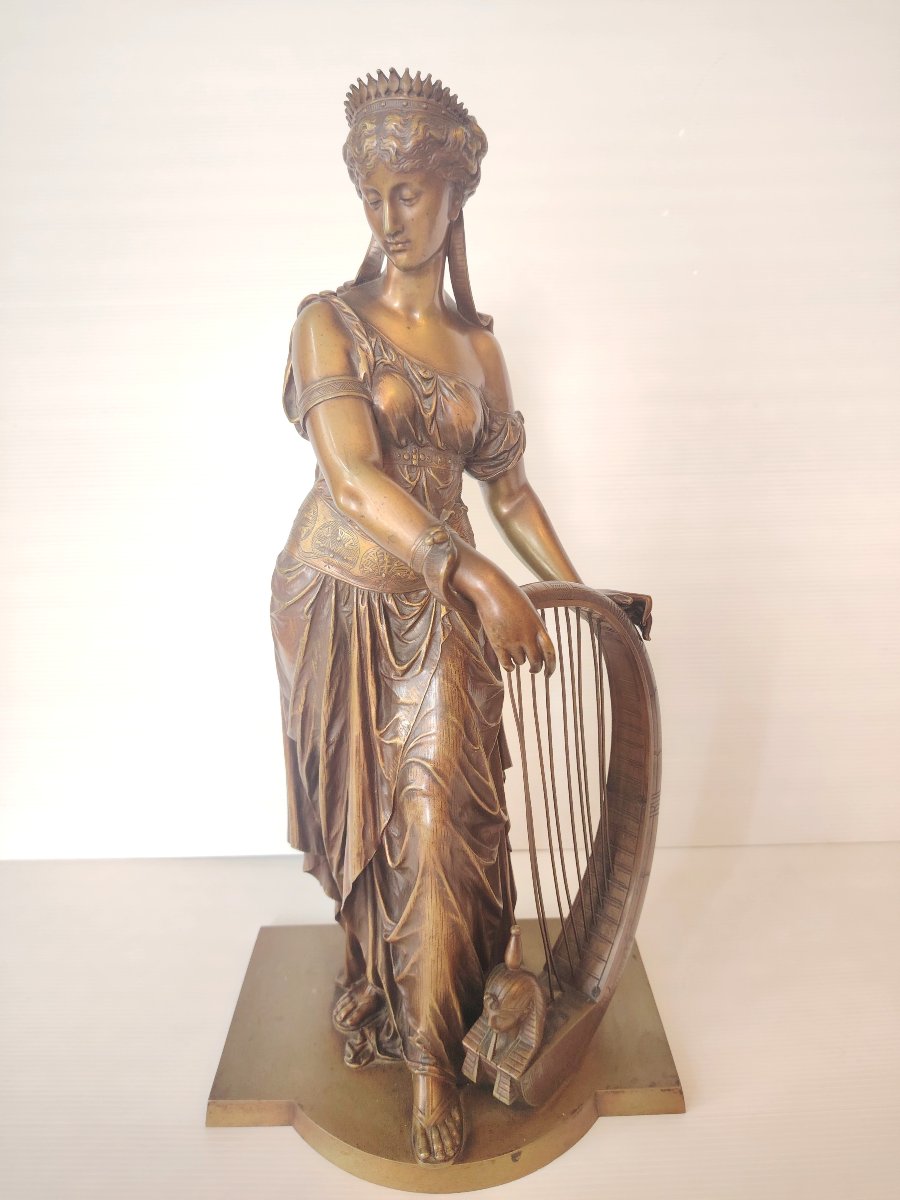 Eutrope Bouret (1833-1906) - Femme égyptienne à La Harpe - Large Bronze Signed Rare 19th Century