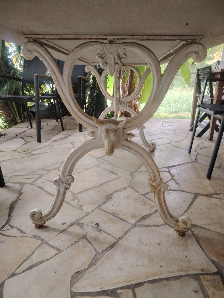 Large Antique Butcher's Table From The Late 19th Century (napoleon III Style). Bull's Heads.-photo-3
