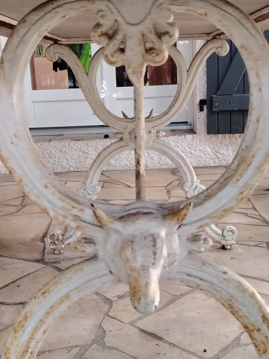 Large Antique Butcher's Table From The Late 19th Century (napoleon III Style). Bull's Heads.-photo-4